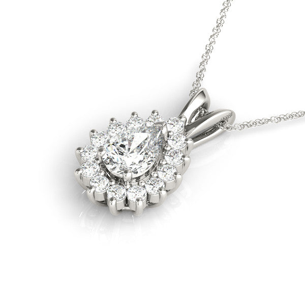 14K White Gold Pear Shape Diamond Princess Di Halo Pendant (1.30ctw)