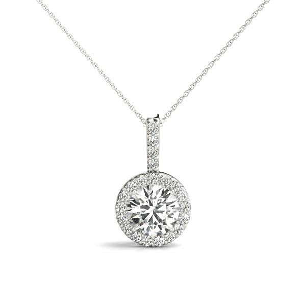 14K White Gold Round Brilliant Diamond Halo Pendant (1.10ctw) 