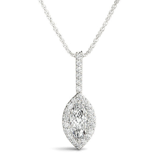 14K White Gold Marquise Diamond Halo Pendant (1.10ctw)