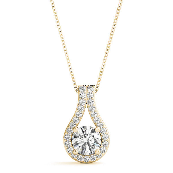 14K Yellow Gold Round Diamond Tear Drop Pendant With Pave Accents (1.10ctw)