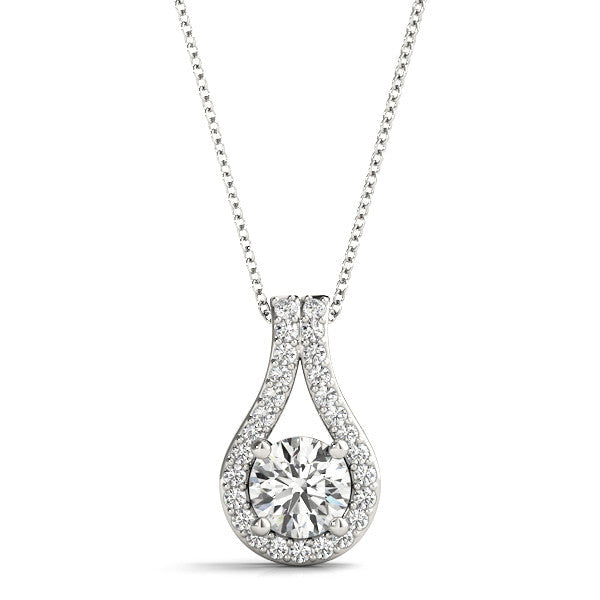 14K White Gold Round Diamond Tear Drop Pendant With Pave Accents (1.10ctw) 