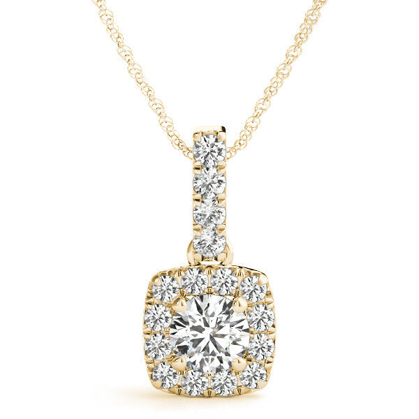 14K Yellow Gold Round Diamond In Cushion Halo Pendant (1.10ctw)