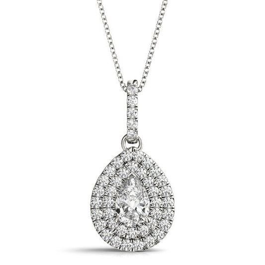 14K White Gold Pear Shape Double Halo Diamond Pendant (1.25ctw) 