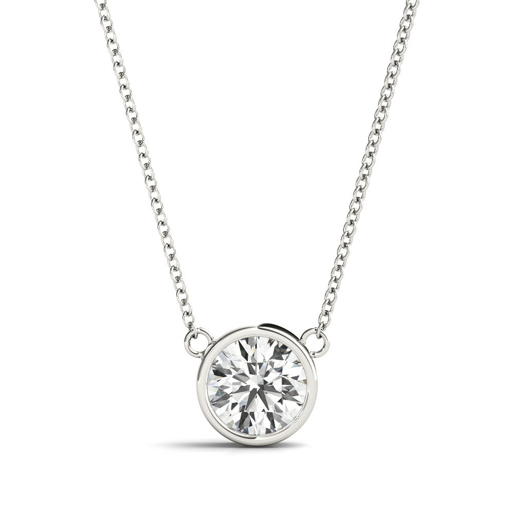 14K White Gold Round Brilliant Bezel Set Solitaire Necklace (1ct)