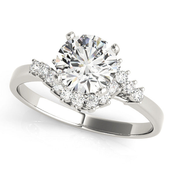 14K White Gold Round Brilliant Diamond Bypass Engagement Ring With Pave Accents (1.15ctw)