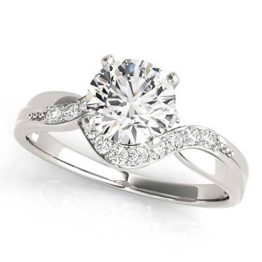 14K White Gold Round Brilliant Diamond Bypass Engagement Ring With Pave Accents (1.10ctw)