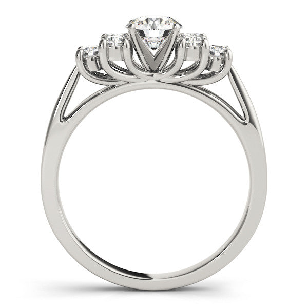 14K White Gold Round Brilliant Diamond Engagement Ring With Cluster Diamond Accents (1.04ctw)