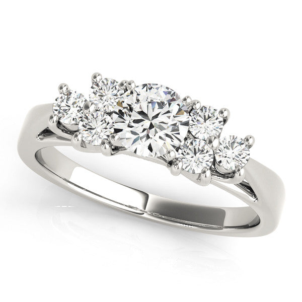 14K White Gold Round Brilliant Diamond Engagement Ring With Cluster Diamond Accents (1.04ctw)