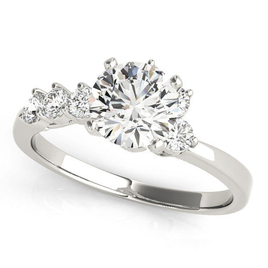 14K White Gold Round Brilliant Diamond Engagement Ring With Pave Diamond Accents (1.05ctw)