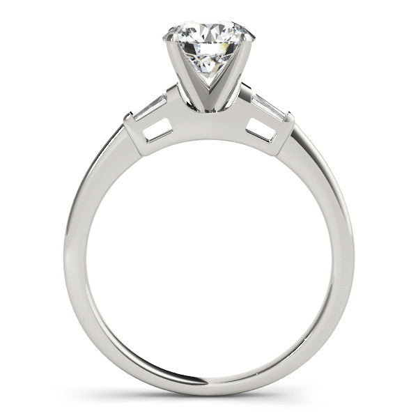 14K White Gold Round Brilliant Diamond Engagement Ring With Baguette Side Accents (1.10ctw)