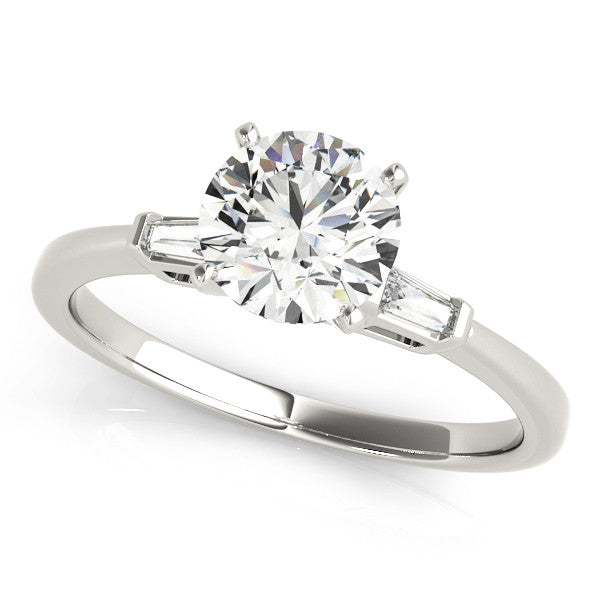 14K White Gold Round Brilliant Diamond Engagement Ring With Baguette Side Accents (1.10ctw)