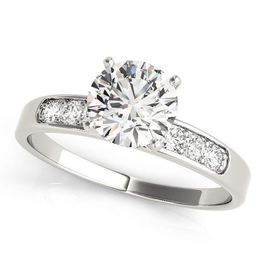 14K White Gold Round Brilliant Diamond Engagement Ring  With Channel Diamond Accents (1.03ctw)