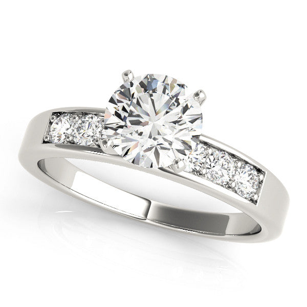 14K White Gold Round Brilliant Diamond Engagement Ring With Channel Diamond Accents (1.33ctw)