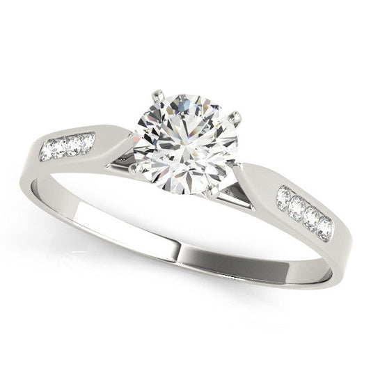 14K White Gold Round Brilliant Diamond Engagement Ring With Channel Diamond Accents 1.05ctw)