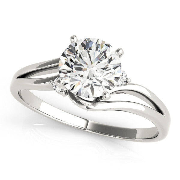 14K White Gold Round Brilliant Diamond Bypass Solitaire Engagement Ring (1ct)