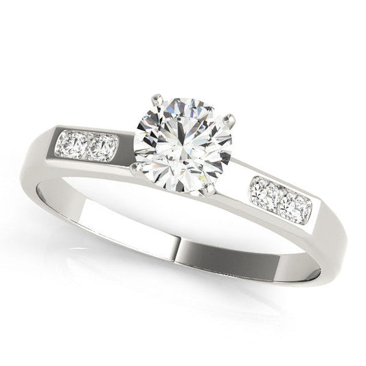 14K White Gold Round Brilliant Diamond Engagement Ring With Channel Diamond Accents (1.10ctw)