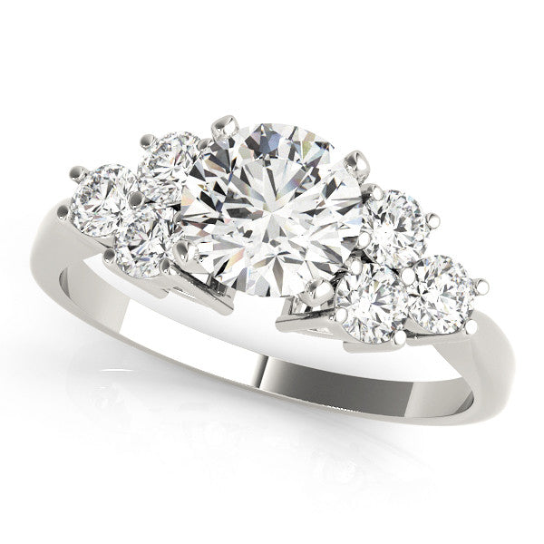 14K White Gold Round Brilliant Diamond Engagement Ring With Cluster Diamond Accents (1.50ctw)