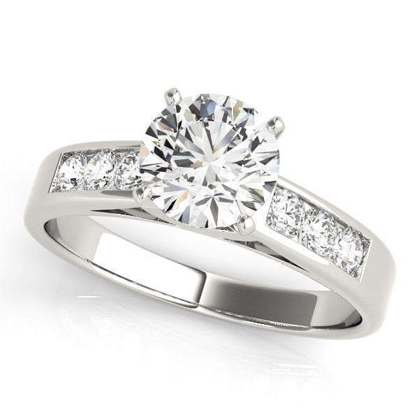 14K White Gold Round Brilliant Diamond Engagement Ring With Channel Accents (1.33ctw)