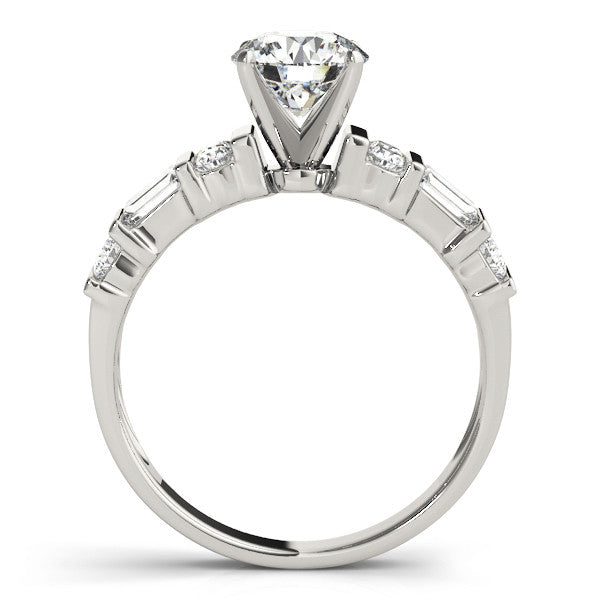 14K White Gold Round Brilliant Diamond Engagement Ring With Baguette And Round Accent Diamonds (1.63ctw)