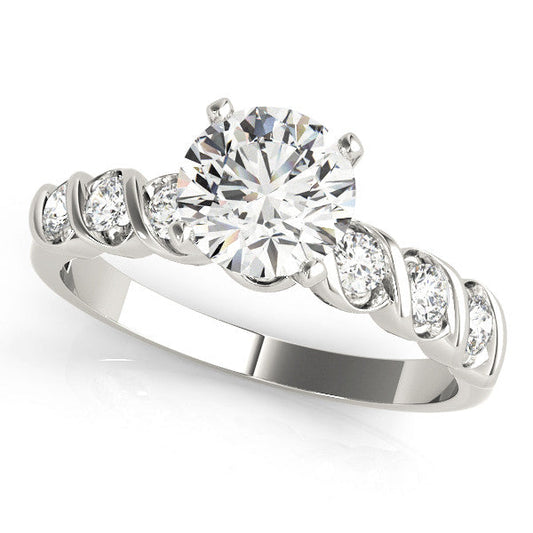 14K White Gold Round Brilliant Diamond Engagement Ring With Semi Bezel Diamond Accents  (1.25ctw)