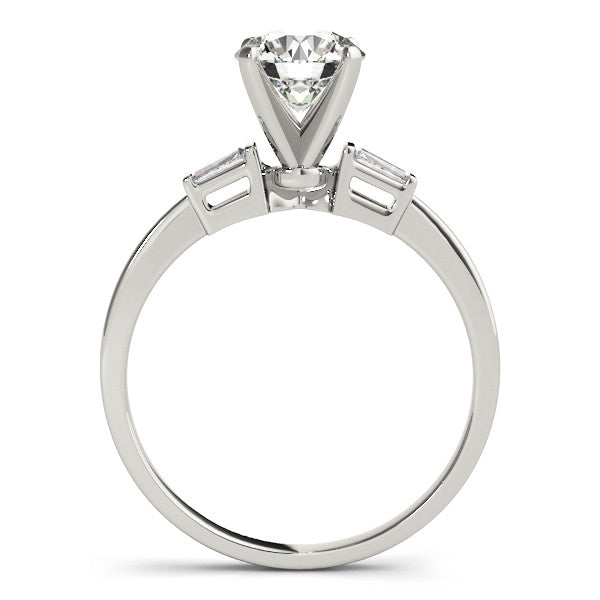 14K White Gold Round Brilliant Diamond Engagement Ring With Baguette Accents (1.15ctw)