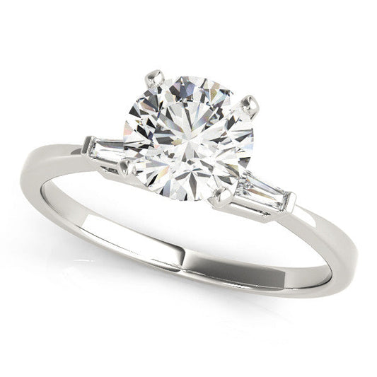 14K White Gold Round Brilliant Diamond Engagement Ring With Baguette Accents (1.15ctw)