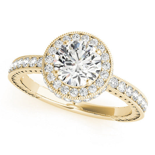 14K Yellow Gold Round Brilliant Diamond Halo With Pave Accents (1.50ctw) 