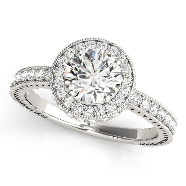 14K White Gold Round Brilliant Diamond Halo With Pave Accents (1.50ctw) 