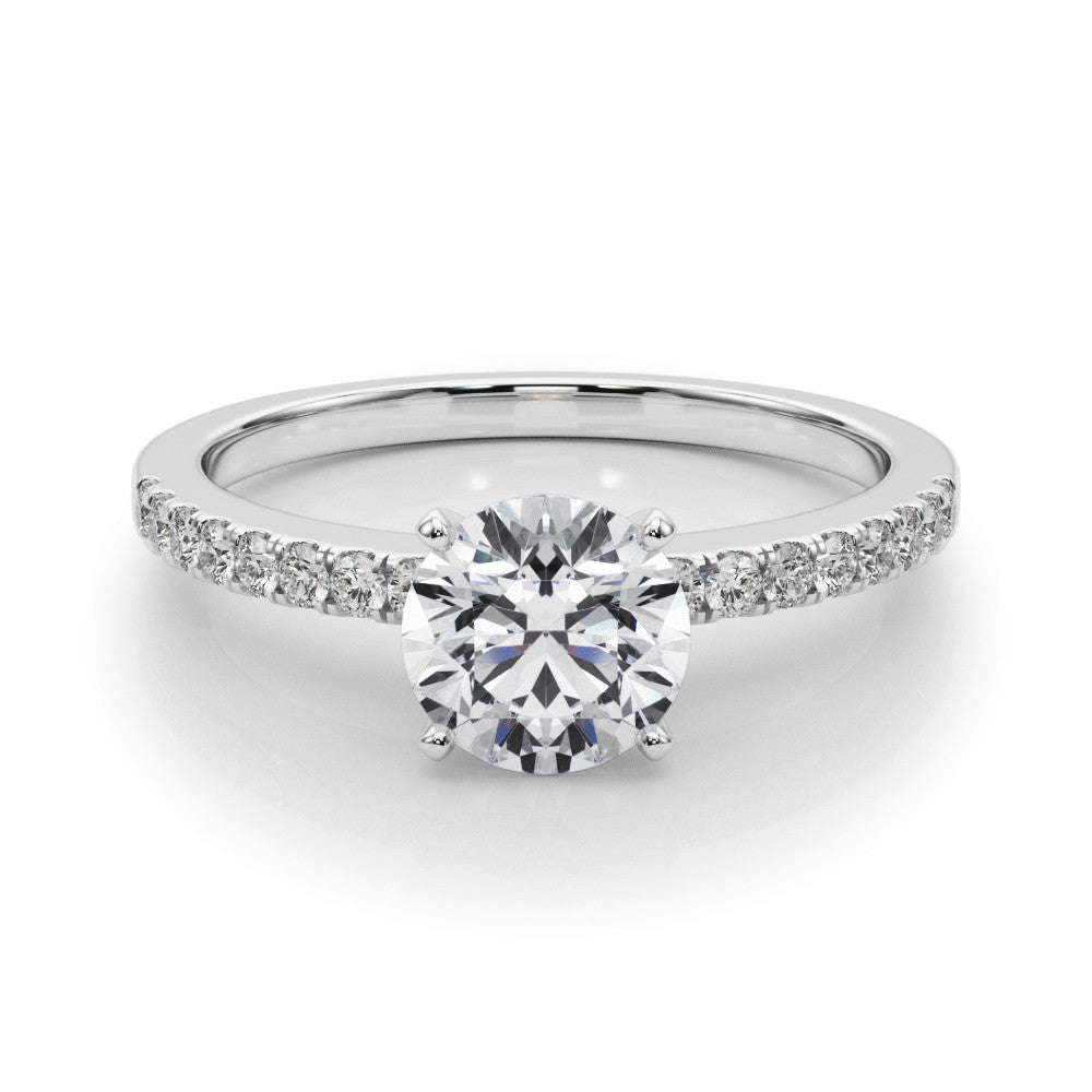 14K White Gold Round Brilliant Diamond Cathedral Engagement Ring With Pave Accent Diamonds (1.20ctw) 