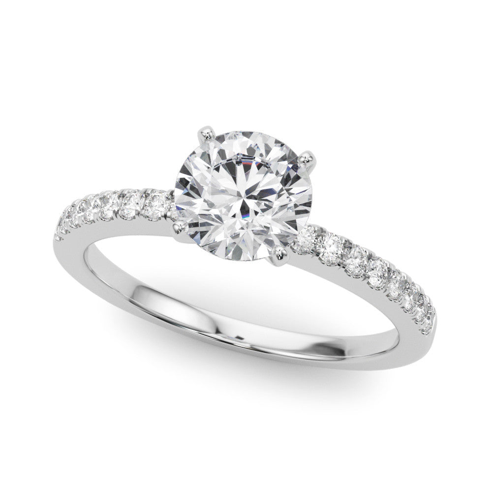 14K White Gold Round Brilliant Diamond Cathedral Engagement Ring With Pave Accent Diamonds (1.20ctw) 