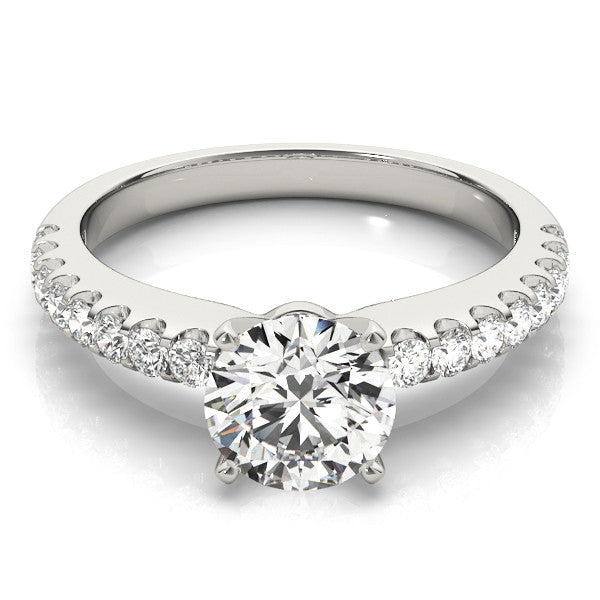 14K White Gold Round Brilliant Diamond Engagement Ring With Pave Accents (1.25ctw)