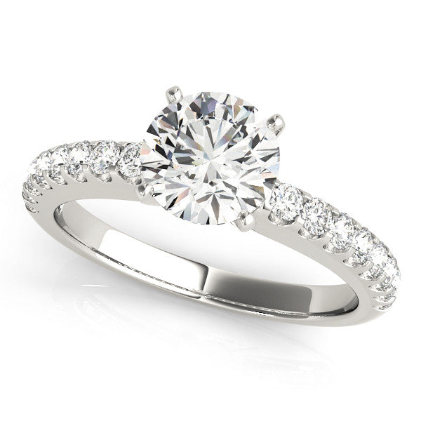 14K White Gold Round Brilliant Diamond Engagement Ring With Pave Accents (1.25ctw)