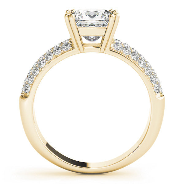 14K Yellow Gold Princess Cut Diamond Engagement Ring With Three Row MIcropave Accents (1.38ctw)