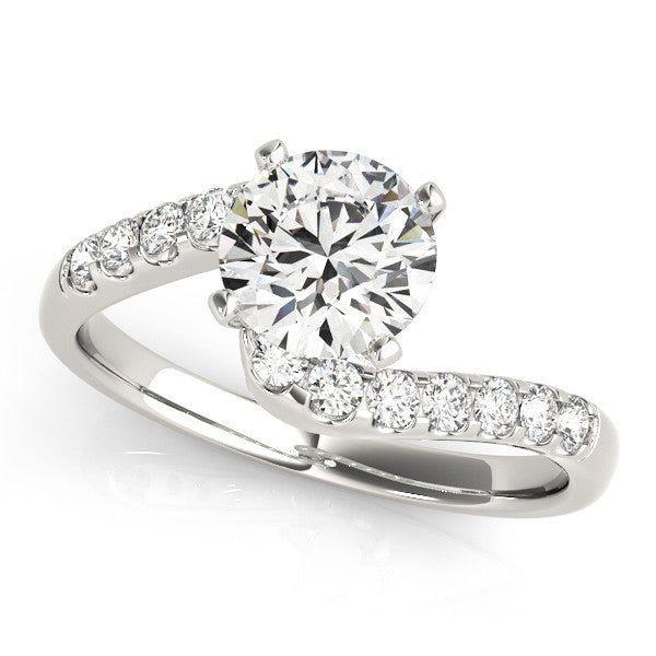 14K White Gold Round Brilliant Diamond Bypass Engagement Ring With Pave Accents (1.25ctw)