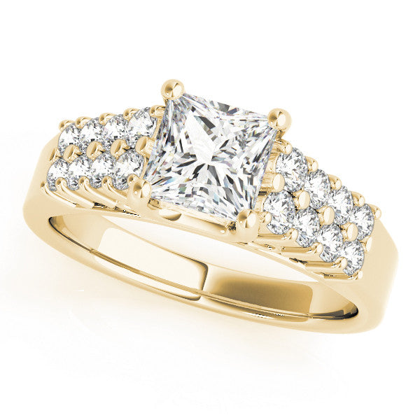 14K Yellow Gold Princess Diamond Engagement Ring With Two Row Prong Set Accents (1.50ctw)