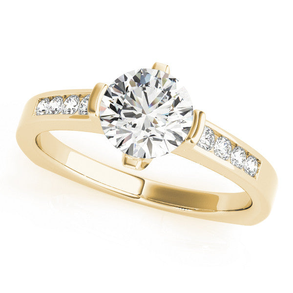 14K Yellow Gold Round Brilliant Diamond Bar Set Engagement Ring With Channel Set Accents (1.25ctw)