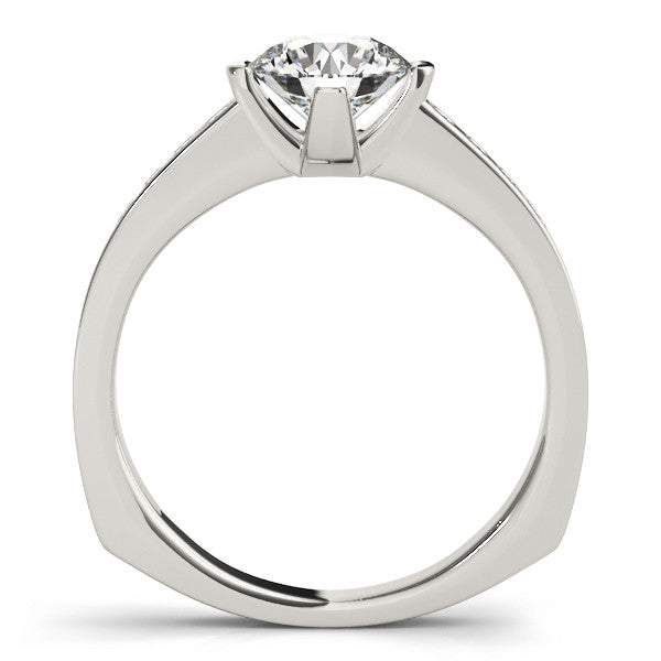 14K White Gold Round Brilliant Diamond Bar Set Engagement Ring With Channel Set Accents (1.25ctw)