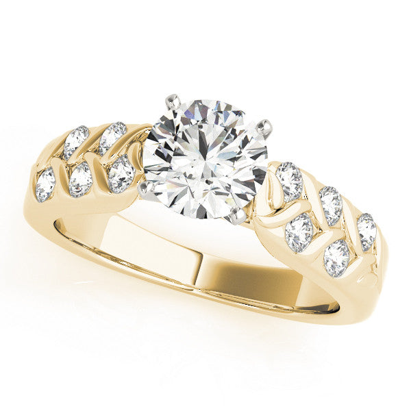 14K Yellow Gold Round Brilliant Diamond Vine Inspired Engagement Ring With Diamond Accents (1.38ctw)