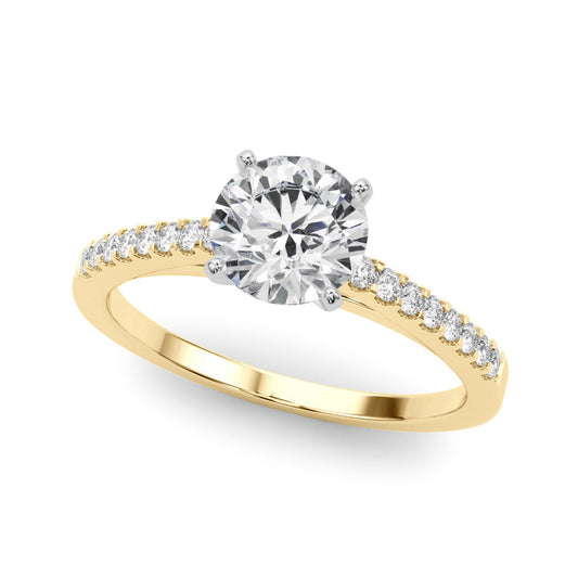 14K Yellow Gold Round Brilliant Diamond Engagement Ring With Pave Accents (1.02ctw)