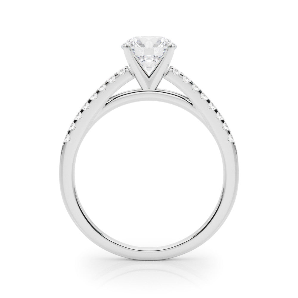 14K White Gold Round Brilliant Diamond Engagement Ring With Pave Accents (1.02ctw)