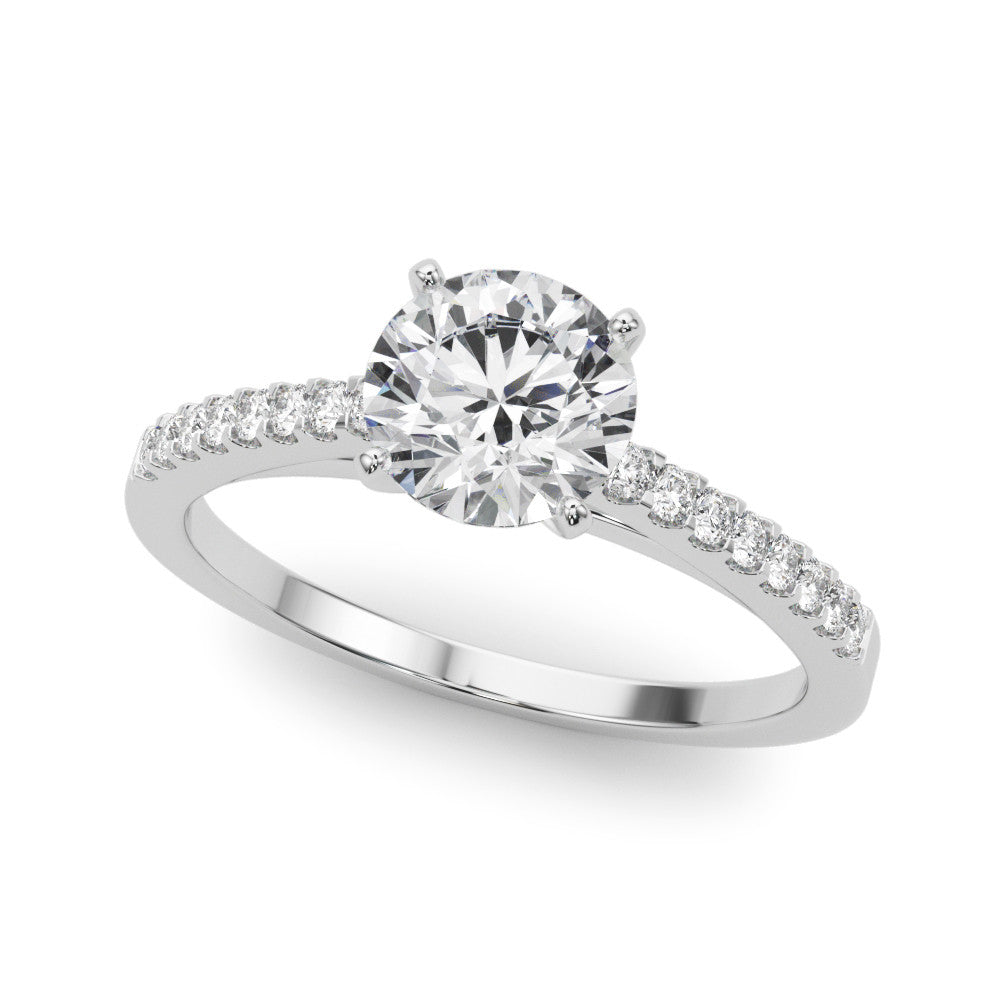 14K White Gold Round Brilliant Diamond Engagement Ring With Pave Accents (1.02ctw)