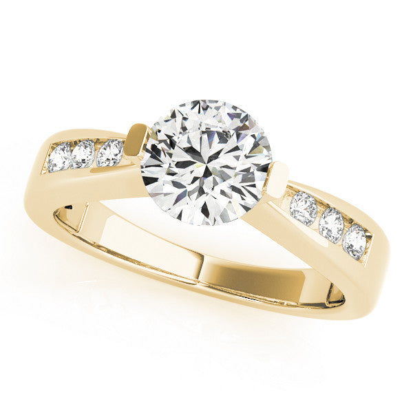 14K Yellow Gold Round Brilliant Diamond Tapered Engagement Ring With Channel Pave Accents (1.02ctw)