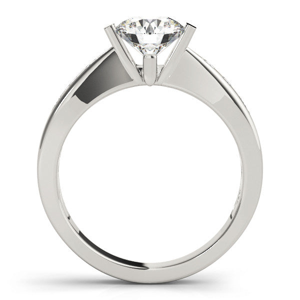 14K White Gold Round Brilliant Diamond Tapered Engagement Ring With Channel Pave Accents (1.02ctw)