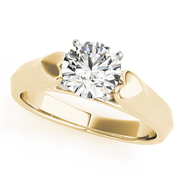 14K Yellow Gold Round Brilliant Diamond High Shoulder Heart Solitaire Engagement Ring (1ct)