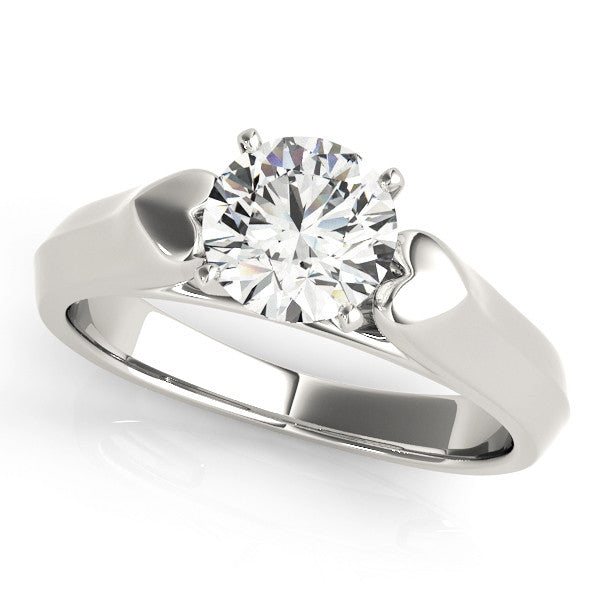 14K White Gold Round Brilliant Diamond High Shoulder Heart Solitaire Engagement Ring (1ct)