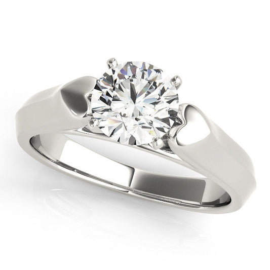 14K White Gold Round Brilliant Diamond High Shoulder Heart Solitaire Engagement Ring (1ct)