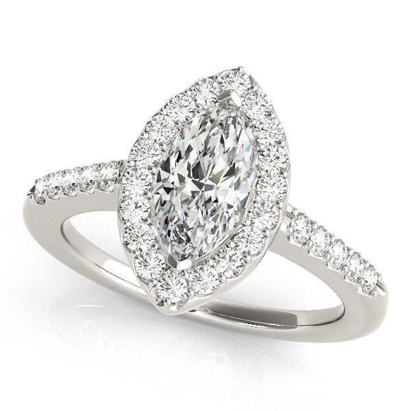 14K White Gold Marquise Diamond Halo Engagement Ring With Pave Accents (1.33ctw)