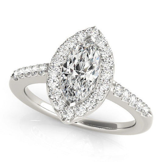 14K White Gold Marquise Diamond Halo Engagement Ring With Pave Accents (1.33ctw)