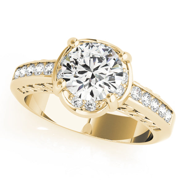 14K Yellow Gold Round Brilliant Diamond Engagement Ring With Pave Accents (1.12ctw) 