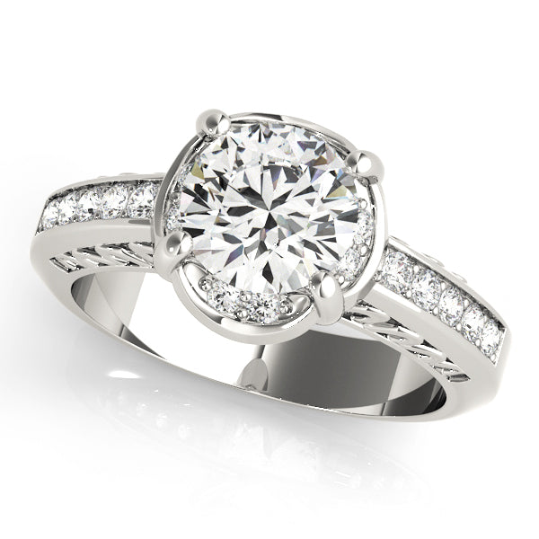 14K White Gold Round Brilliant Diamond Engagement Ring With Pave Accents (1.12ctw) 